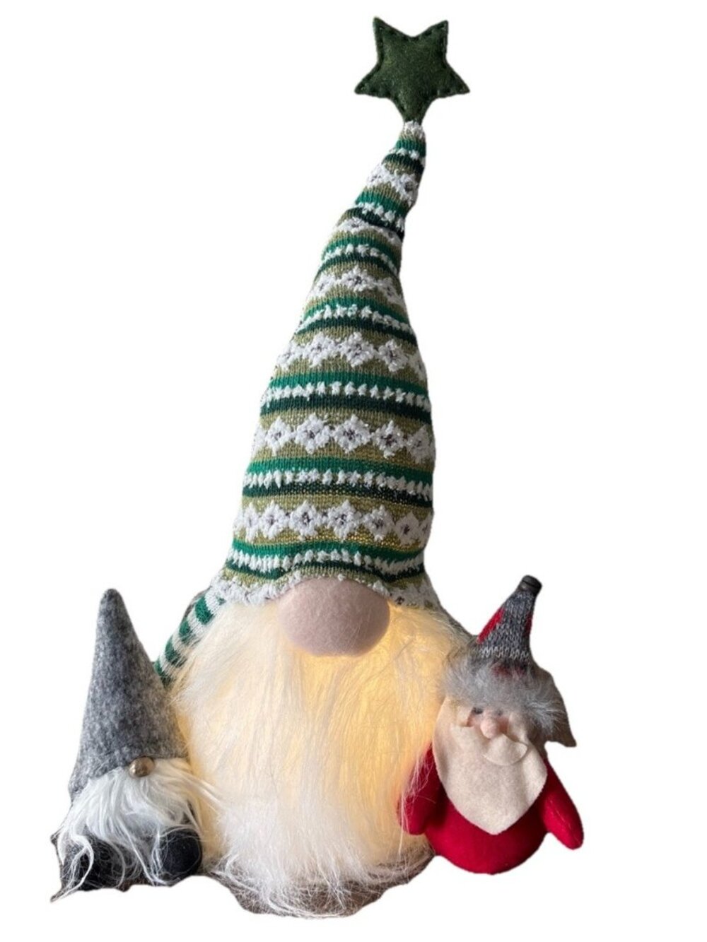 3-Gnome Christmas Plush Beanbags 1-17” Light up & Weighted Bottoms & 2-6” Cuties